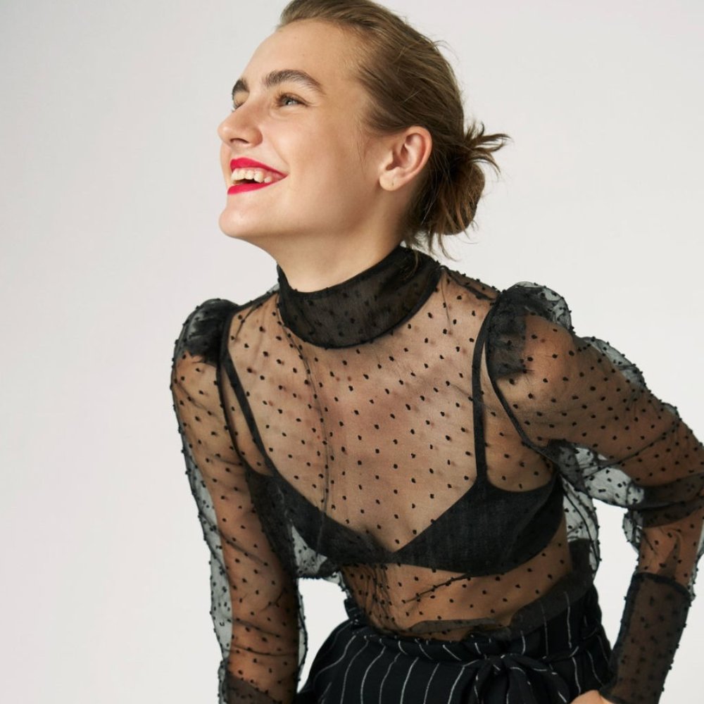 Flock Printed Tulle Blouse